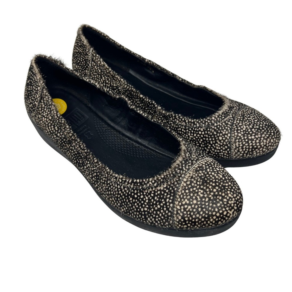 FitFlop Ballet Flats EUR 38.5 Black Cream Pony Hair Comfort Leather Shoes